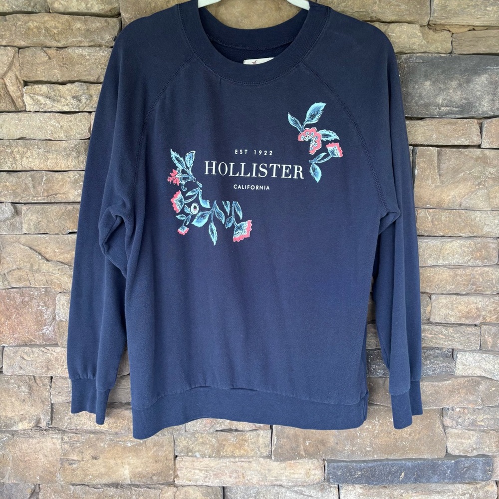 Hollister Dark Blue Sweatshirt with Floral Design